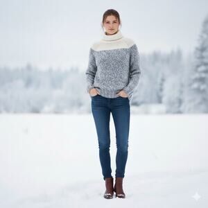 J.Crew Wool Alpaca Turtleneck Sweater XS Gray White Winter Soft Cozy Minimalist